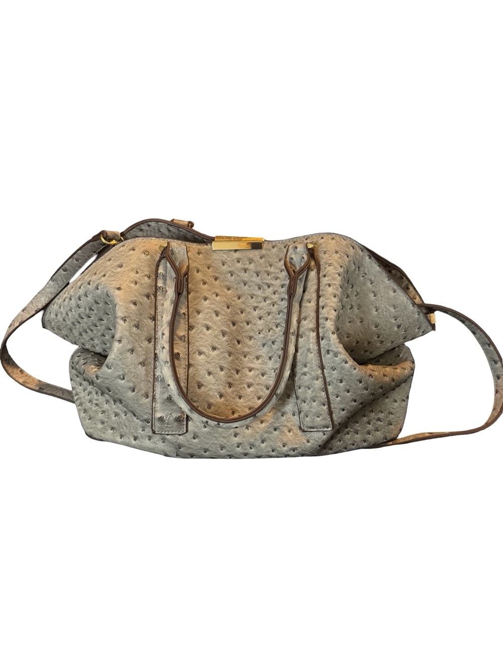 Gabriella Rocha Grey Faux Ostrich-Texture Dual Top With Gold Hardware - Picture 2 of 10